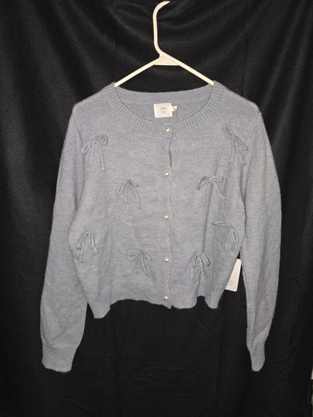 Women's Light Blue Bow-Appliqué Knit Cardigan